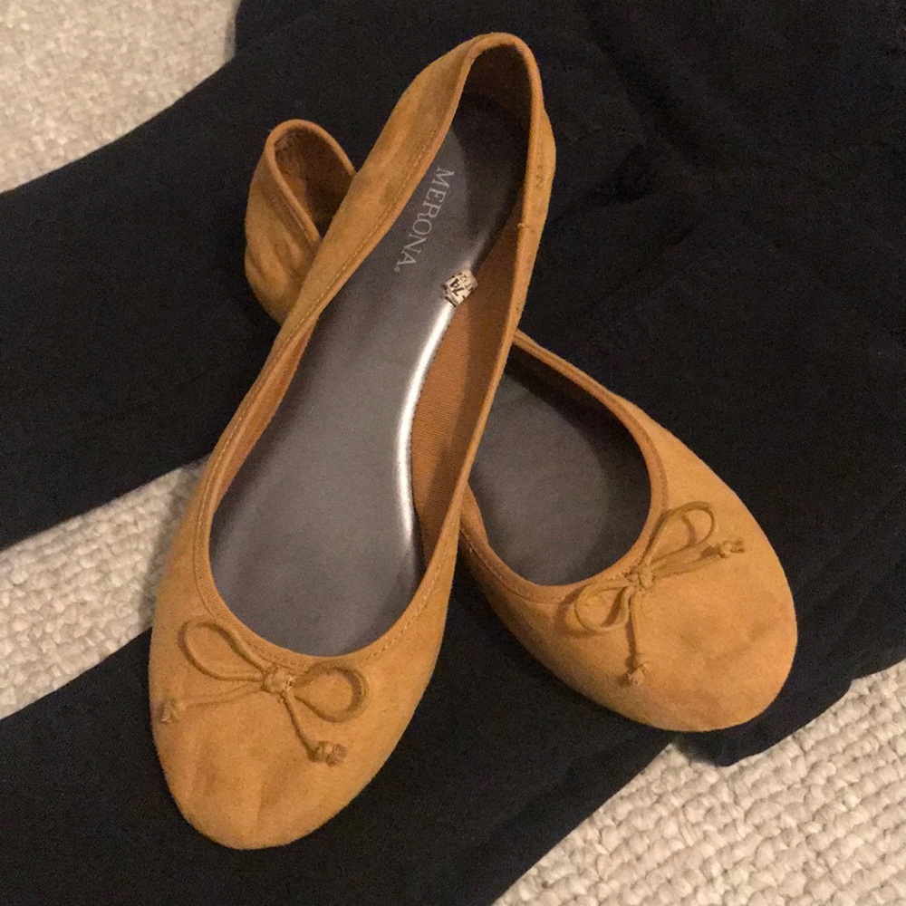 Golden suede flats